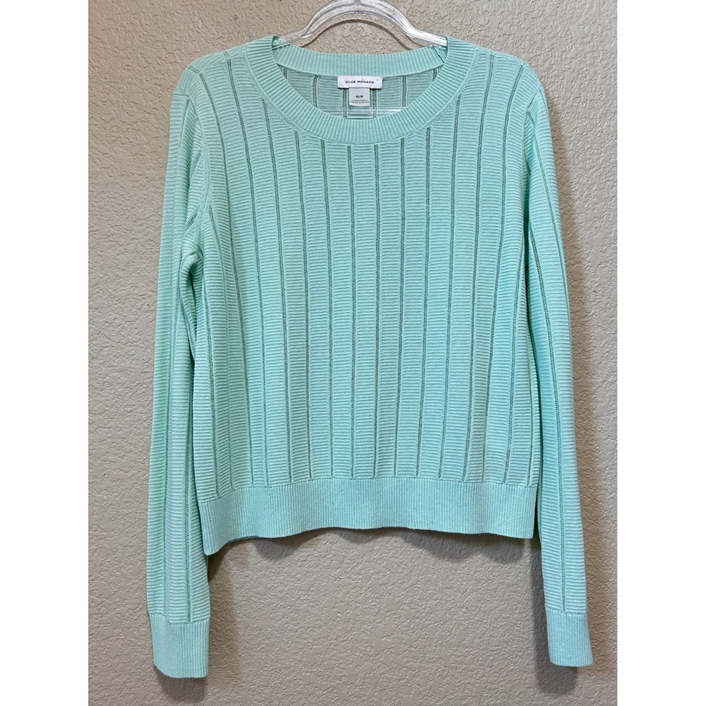 Club Monaco M Pointelle Ribbed Sweater Mint Green Silk Blend Pastel Spring Knit